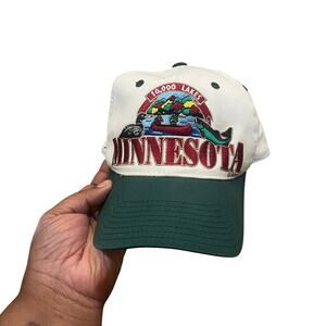 Vintage Minnesota Hat 10,000 Lakes Strapback White Green Fishing Canoe Hat